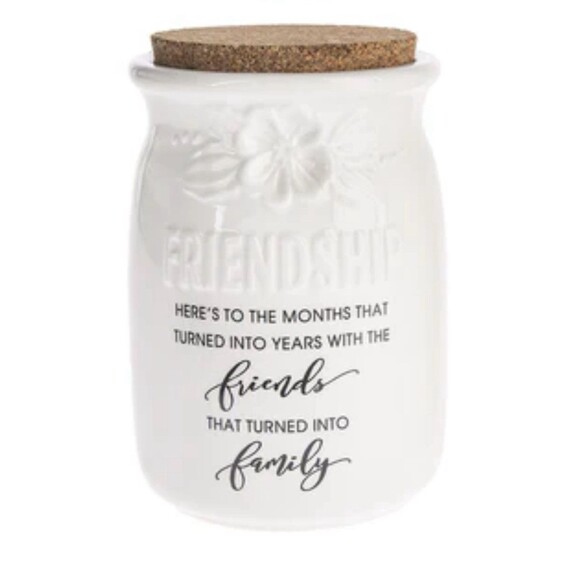 Blessings Jar “FRIENDSHIP” & Other Inscription Embossed w/Cork Stopper Home Gift - Picture 1 of 10